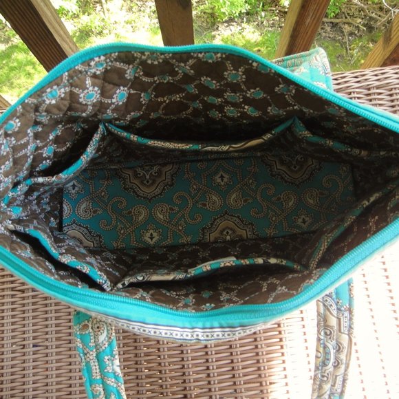 Vera Bradley TOTALLY TURQ  Shoulder Bag Tote Zip Top Purse Turquoise Paisley - Picture 6 of 14